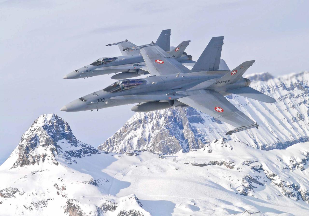 zwei F/A-18 vor verschneiten Bergen